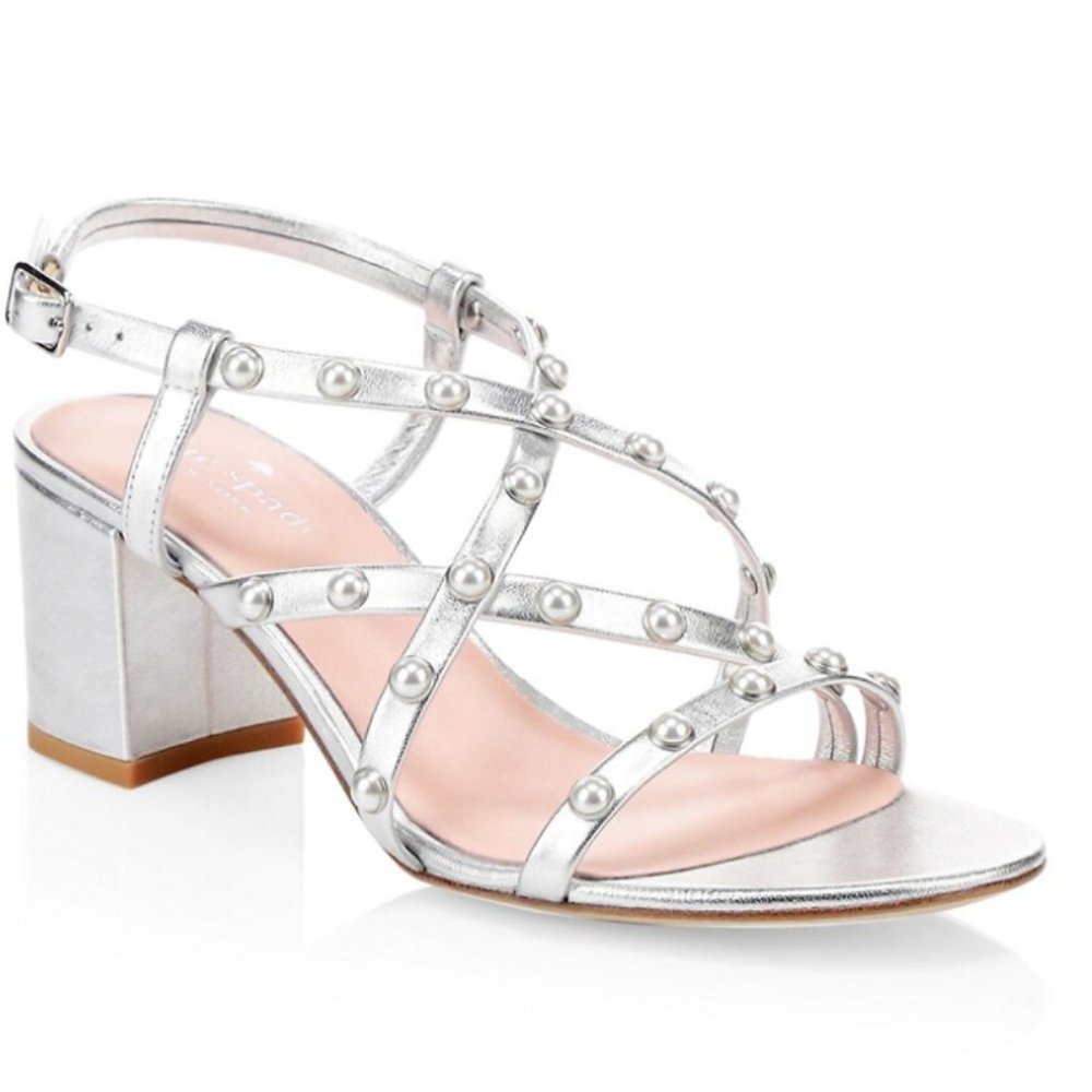 Kate Spade Wynne Strappy Metallic Block Heel Sandal Silver